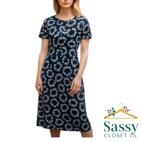 Smart Casual Dress – BODEN Navy/White Midi, Sz 12, EUC - Picture 1 of 7
